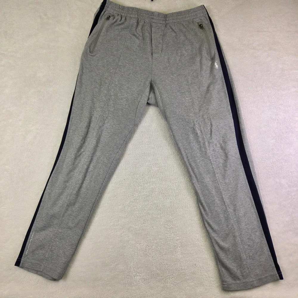 Polo Ralph Lauren Performance Mens XXL Gray Navy Stripe Track Pants Joggers 3006